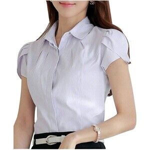 Collared Striped Button Up Shirt Women's XXL Pink/Violet Office Basic Preppy